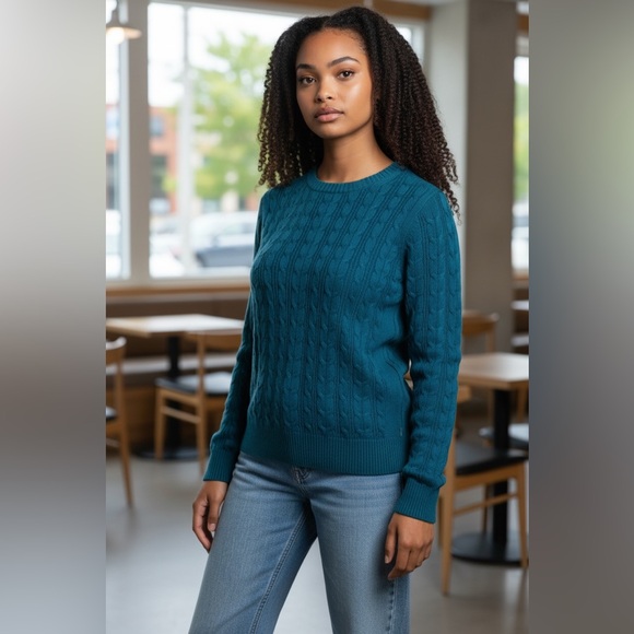 St. John's Bay Sweaters - St. John’s Bay blue cable knit sweater-EUC